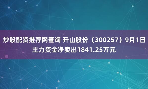 炒股配资推荐网查询 开山股份（300257）9月1日主力资金净卖出1841.25万元