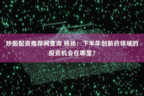 炒股配资推荐网查询 杨扬：下半年创新药领域的投资机会在哪里？