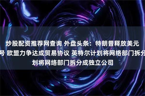 炒股配资推荐网查询 外盘头条：特朗普释放美元政策模糊信号 欧盟力争达成贸易协议 英特尔计划将网络部门拆分成独立公司